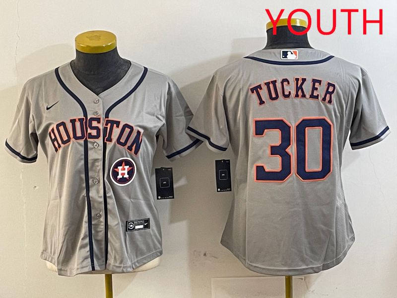 Youth Houston Astros #30 Tucker Grey Game 2025 Nike MLB Jersey style 5
